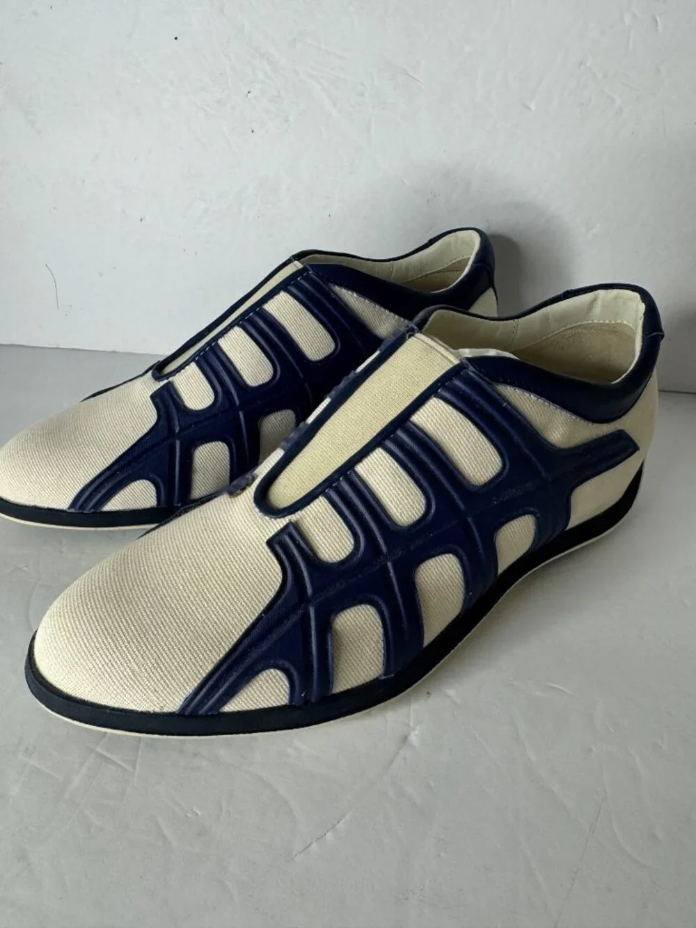 HOGAN Slip on Side Web Pull On Canvas Leather Blue White Sneakers EU 37 US 7 NIB